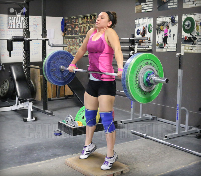 Alyssa Snatch Pull on Riser - Olympic Weightlifting, strength, conditioning, fitness, nutrition - Catalyst Athletics 