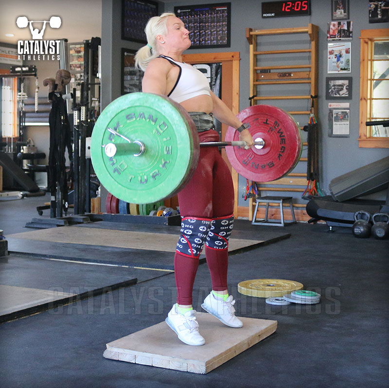 Sarabeth snatch on riser - Olympic Weightlifting, strength, conditioning, fitness, nutrition - Catalyst Athletics 