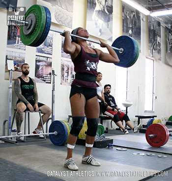 Chyna adjusts for the jerk - Olympic Weightlifting, strength, conditioning, fitness, nutrition - Catalyst Athletics