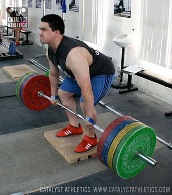 Steve Clean Pull on Riser - Olympic Weightlifting, strength, conditioning, fitness, nutrition - Catalyst Athletics