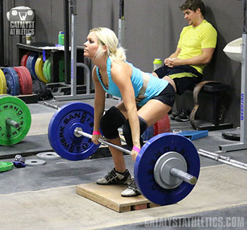 Heather Halting Deadlift On Riser - Olympic Weightlifting, strength, conditioning, fitness, nutrition - Catalyst Athletics