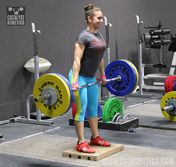 Alyssa Halting Snatch Deadlift on Riser - Olympic Weightlifting, strength, conditioning, fitness, nutrition - Catalyst Athletics