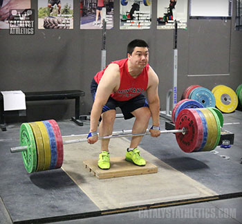 Steve Clean Pull on Riser - Olympic Weightlifting, strength, conditioning, fitness, nutrition - Catalyst Athletics
