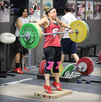Danielle Snatch Pull on Riser - Olympic Weightlifting, strength, conditioning, fitness, nutrition - Catalyst Athletics