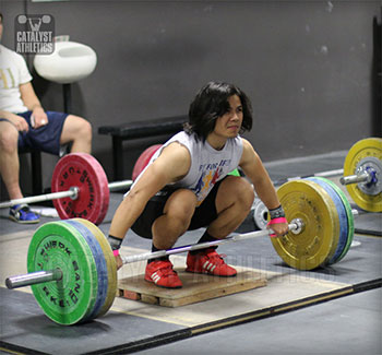 Leo sets up for Snatch Pull on Riser  - Olympic Weightlifting, strength, conditioning, fitness, nutrition - Catalyst Athletics