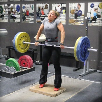 Danielle Clean Pull on Riser - Olympic Weightlifting, strength, conditioning, fitness, nutrition - Catalyst Athletics