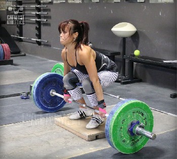 Jes Clean Pull on Riser - Olympic Weightlifting, strength, conditioning, fitness, nutrition - Catalyst Athletics