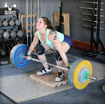 Erin snatch pull on riser - Olympic Weightlifting, strength, conditioning, fitness, nutrition - Catalyst Athletics